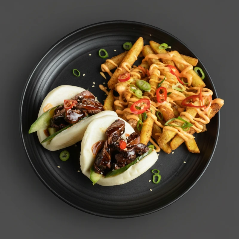 Teriyaki Beef Bao Buns & Asian Fries