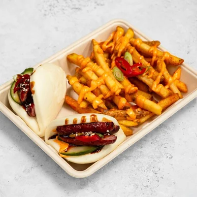Pork Sausage Bao Bun & fries