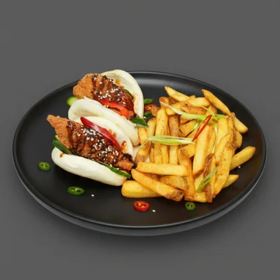 Chicken Bao Buns & fries