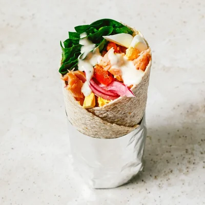 Salmon & egg Royale wrap