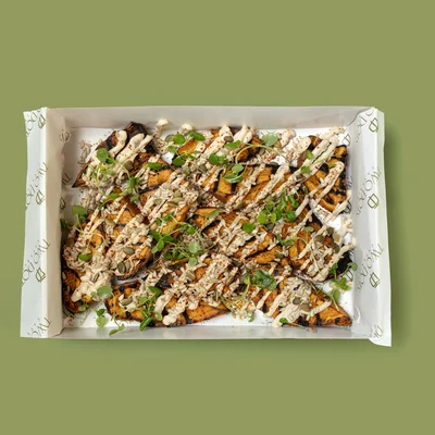 Roast Sweet Potato, Tahini Dressing & seeds.