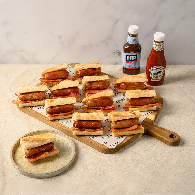 PLATTER - Hot Breakfast Baguette: Bacon & Sausage