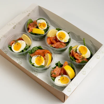 Protein Pot Smoked Salmon, Boiled Eggs, Baby Spinach & Lemon