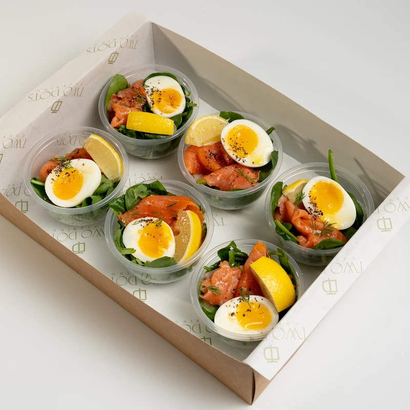 Protein Pot Smoked Salmon, Boiled Eggs, Baby Spinach & Lemon