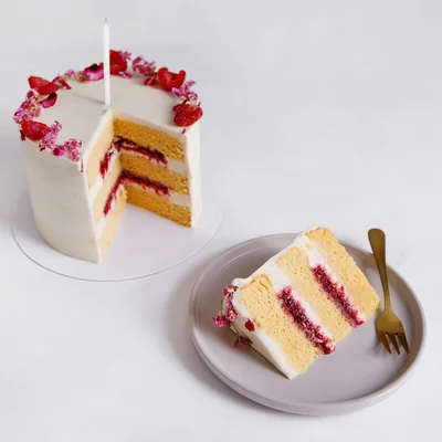 Vanilla & Raspberry Celebration Cake