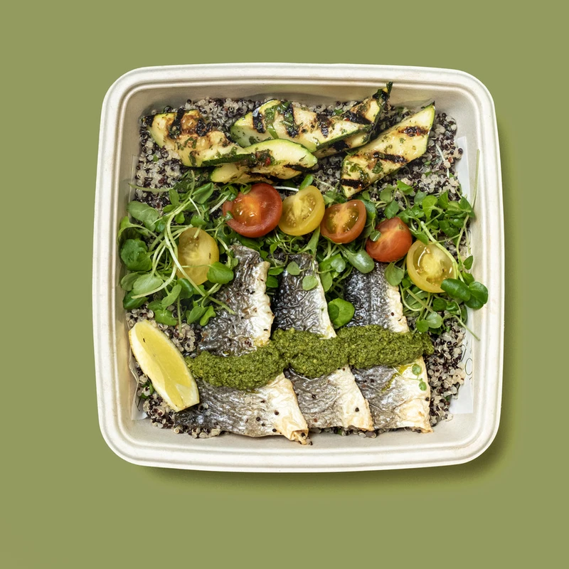 Grilled Seabass & Quinoa & Salsa Verde Bowl