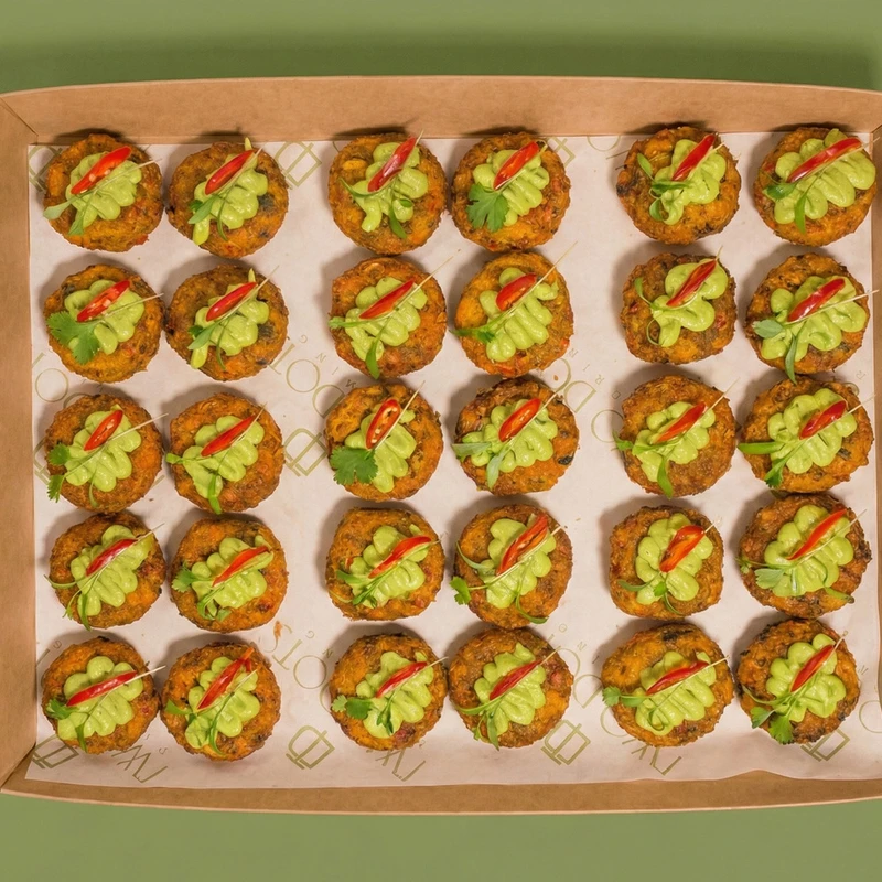 Sweetcorn Fritters with Lime Avocado Mousse (VE)(GF)